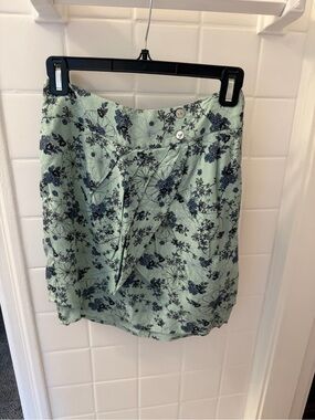 Kimchi Blue Mint Green Mini Skirt with Navy Floral Print
